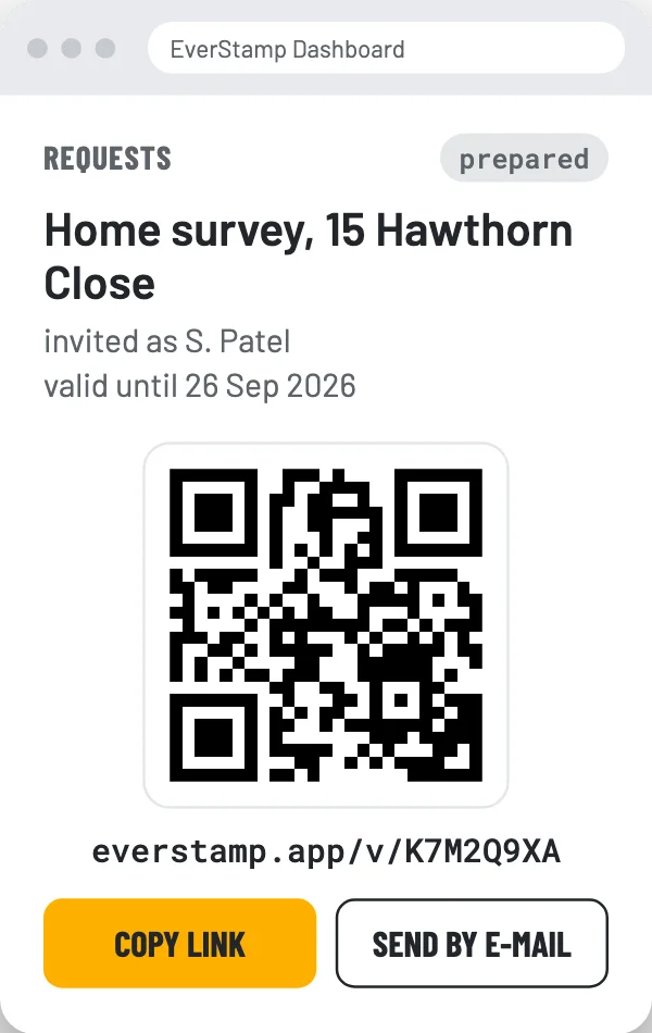 A prepared request in the dashboard, with its QR code and link