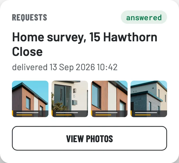 The answered request in the dashboard, with the delivered photos