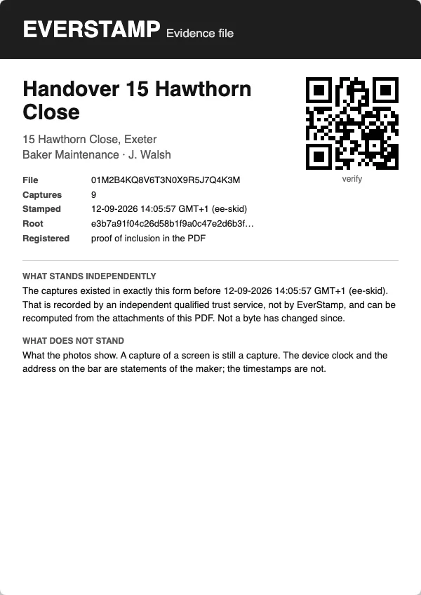 The first page of the PDF report, with the QR code at the top right