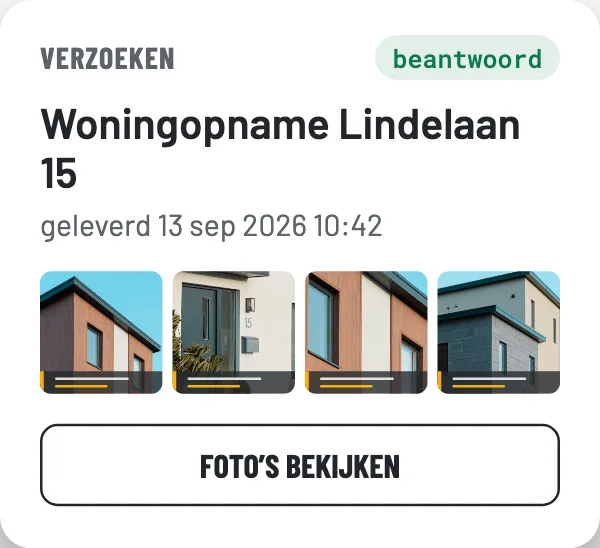 Het beantwoorde verzoek in het dashboard, met de geleverde foto’s