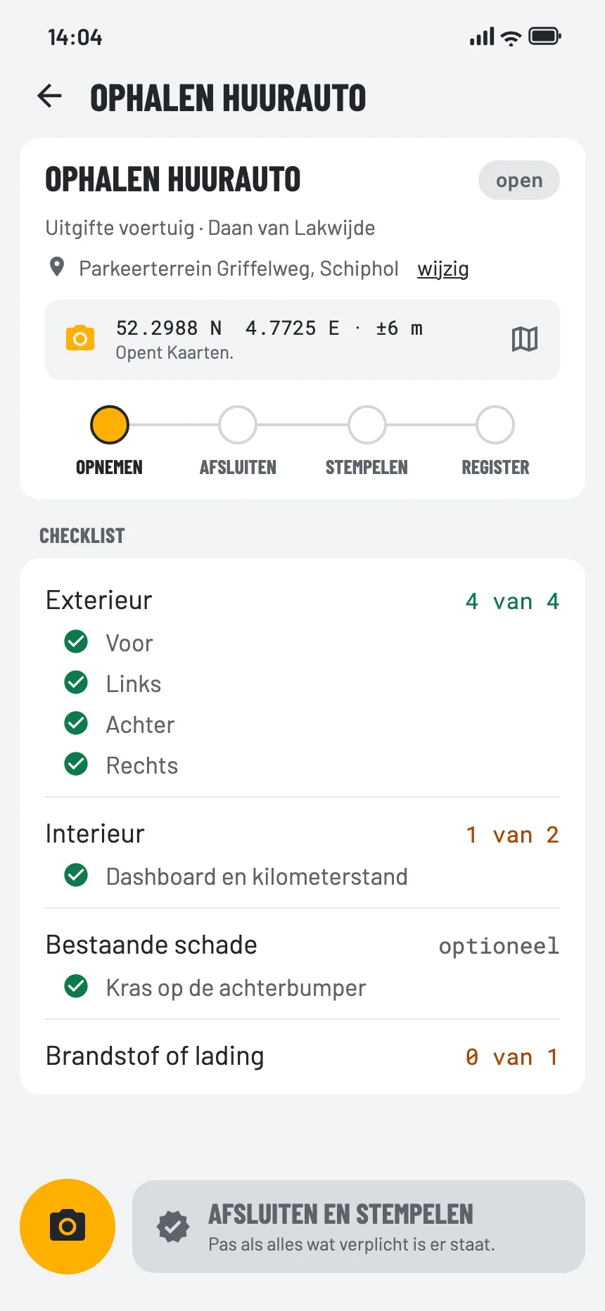 De checklist voor deze sector in de EverStamp-app