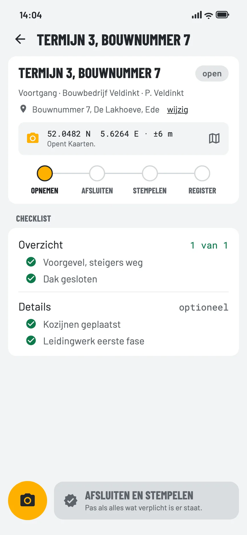 De checklist voor deze sector in de EverStamp-app