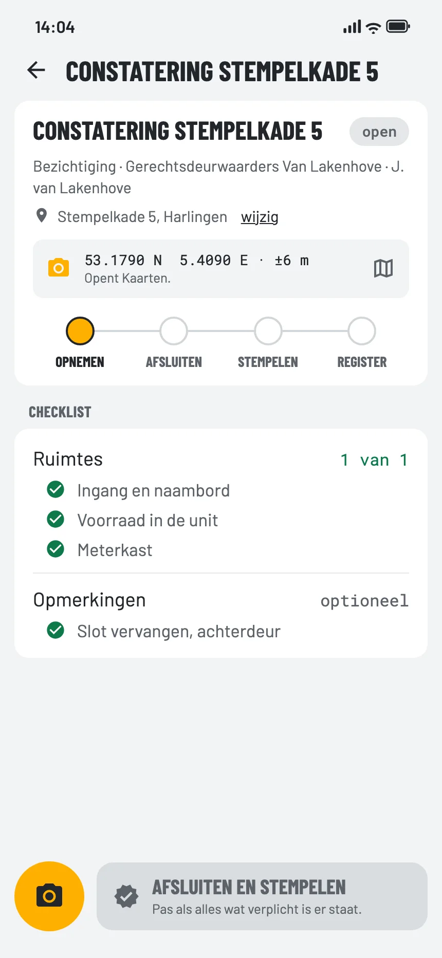 De checklist voor deze sector in de EverStamp-app