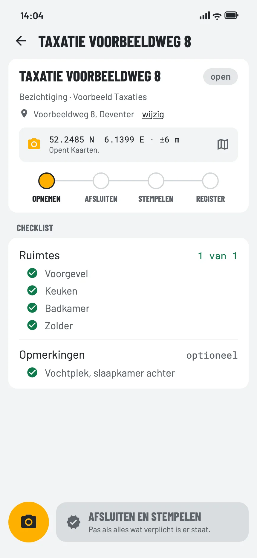 De checklist voor deze sector in de EverStamp-app